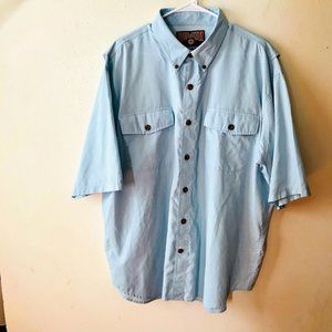 Duluth Trading Shirt Men XL Button Up Short Extended Sleeve Vented Light Blue